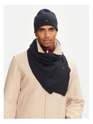 Tommy Hilfiger Комплект шал и шапка Flag Pima Cotton Beanie & Scarf AM0AM12937 Тъмносин