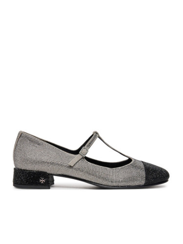 Tory Burch Балеринки Cap-Toe T-Strap Pave Heeled 159830 Сребрист