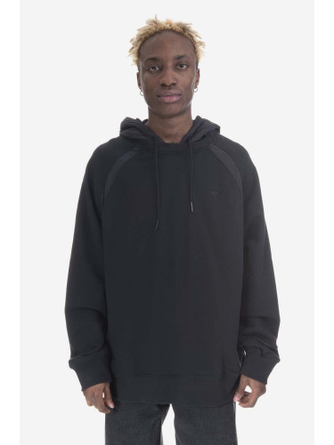 Памучен суичър adidas Originals Trefoil Essentials Hoodie в черно с качулка с изчистен дизайн