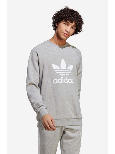 Памучен суичър adidas Originals Adicolor Classics Trefoil Crewneck Sweatshirt в сиво с десен