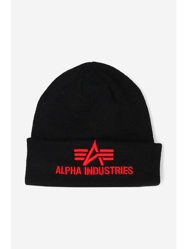 Шапка Alpha Industries 3D Beanie в черно с фина плетка 168910.94