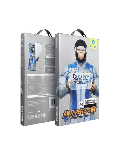 Стъклен протектор Blueo 5D Full Premium Anti-Reflex с цяло лепило, За iPhone 16 Pro (6.3), Черен