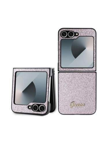 Оригинален кейс Guess 4G Glitter Script, За Samsung Galaxy Z Flip6, Розов