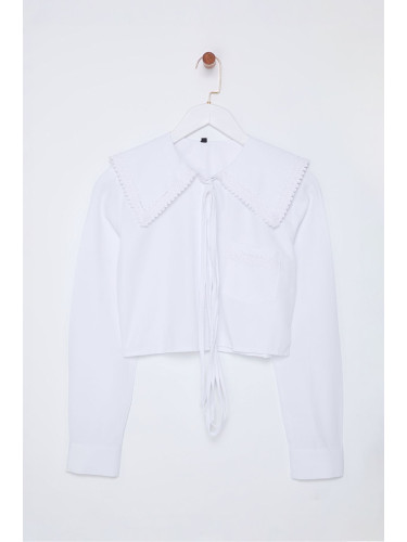 Trendyol White Lace Collar and Tie Detail Regular Pattern Woven Shirt