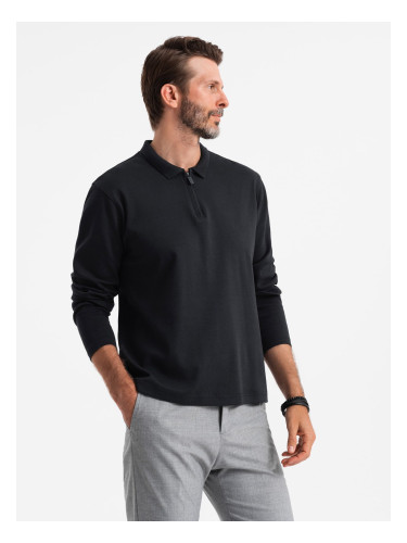 Ombre Men's longsleeve with zippered polo collar - black