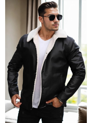 70670 Dewberry Furry Black PU Jacket-BLACK