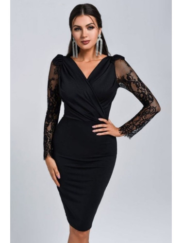 Trendyol Black Body-Fitting Lace Sleeve Detail Dress