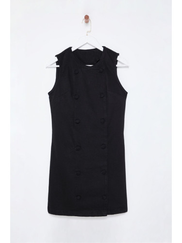 Trendyol Black Button Detailed Double Breasted Mini Denim Dress