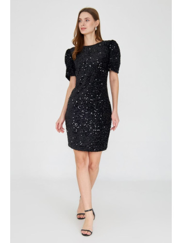 Trendyol Black Back Detail Velvet Sequin Dress