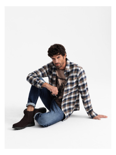 Ombre Men's suede slip-on shoes with high upper - dark brown