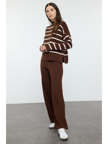 Trendyol Brown Striped Knitted Trousers Bottom-Top Set