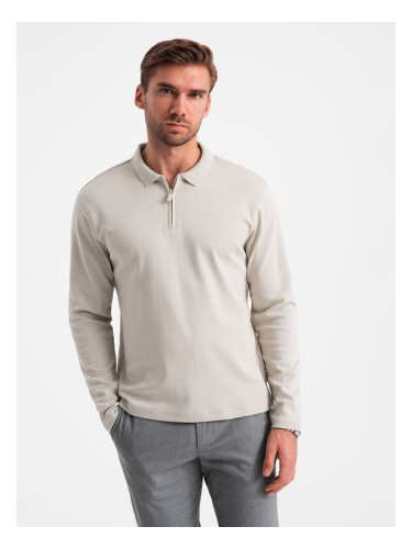 Ombre Men's longsleeve with zippered polo collar - ash