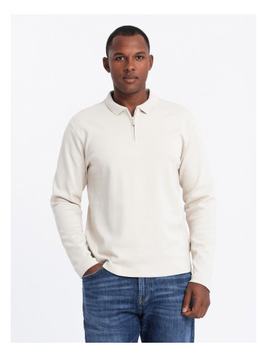 Ombre Men's polo longsleeve with zippered collar - cream