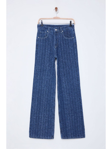 Trendyol Blue Textured High Waist Wide Leg Jeans