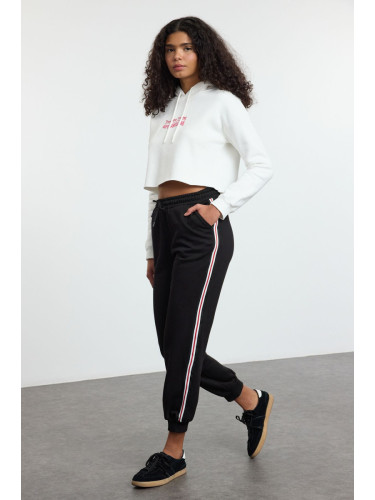 Trendyol Black Side Stripe Detail Loose Jogger Normal Waist Thick Knitted Sweatpants