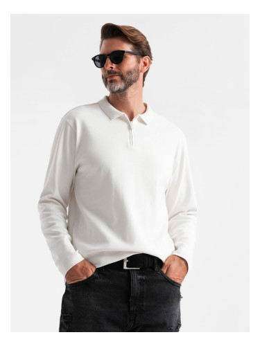 Ombre Men's polo longsleeve with zippered collar - white