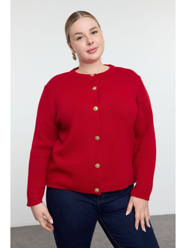 Trendyol Curve Red Crew Neck Buttoned Knitwear Cardigan