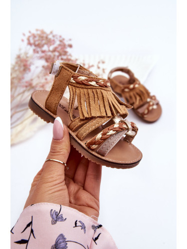 Boto Детски велкро сандали с пискюли Кафяви Missy