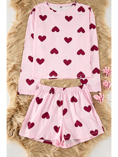 Trendyol Pink 100% Cotton Heart Jersey Knitted Pajama Set