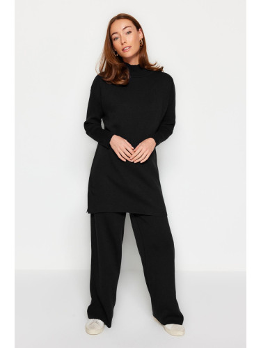 Trendyol Black Slit Wide Leg Knitwear Bottom-Top Set