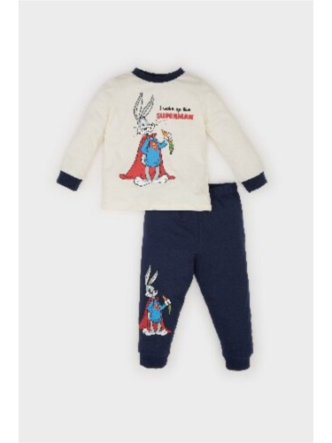 DEFACTO Baby Boy Looney Tunes Pajama Set Combed Cotton Crew Neck Long Sleeve Top Elastic Waist Long Bottom D53