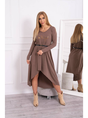 Dress with decorative belt and mocha inscription