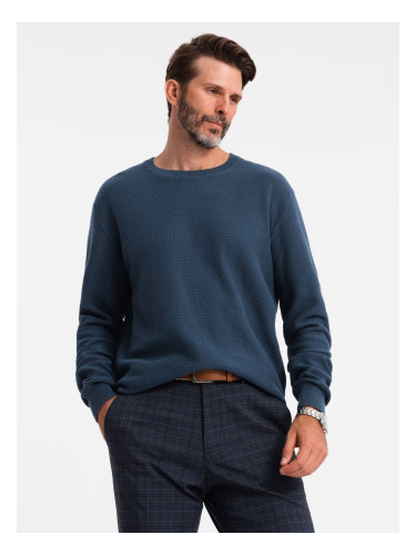 Ombre Men's RELAXED FIT knitted diamond-knit sweater - navy blue