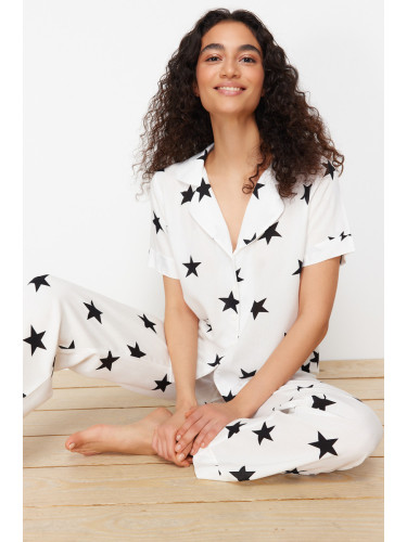 Trendyol White Star Patterned Viscose Woven Pajamas Set