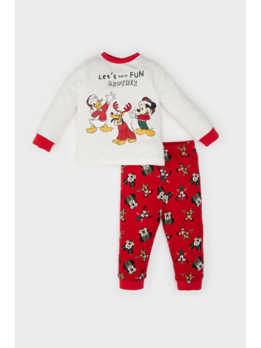 DEFACTO Baby Boy Disney Mickey & Minnie Christmas Themed Pajama Set Crew Neck Long Sleeve Top Waist La