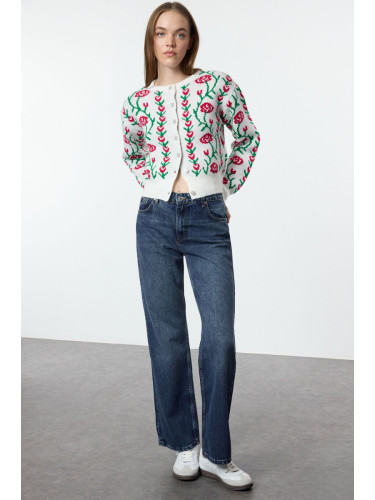 Trendyol Ecru Soft Texture Floral Knit Cardigan