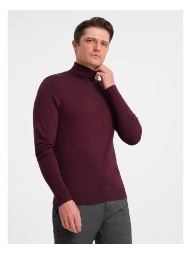 Ombre Men's single color knitted turtleneck with viscose - maroon