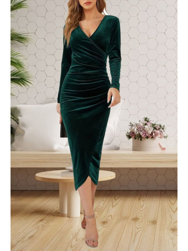 Trendyol Emerald Green Bodysitting Velvet Knitted Dress