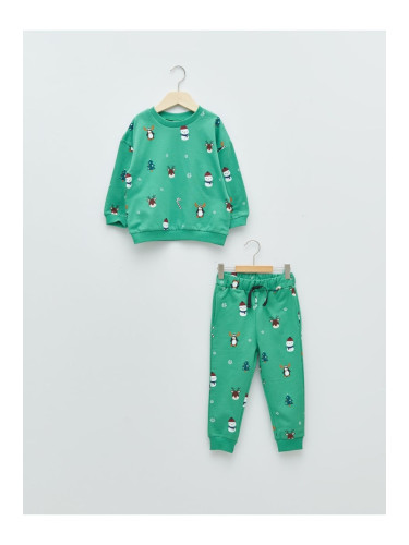 LC Waikiki Crew Neck Long Sleeve Christmas Themed Baby Boy Sweatshirt and Pants 2-Piece Set