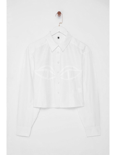 Trendyol White Stitch Detailed Poplin Woven Shirt