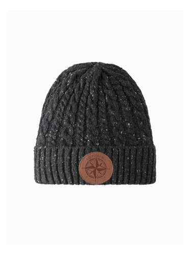 Ombre Men's beanie cap with round embossed patch - graphite