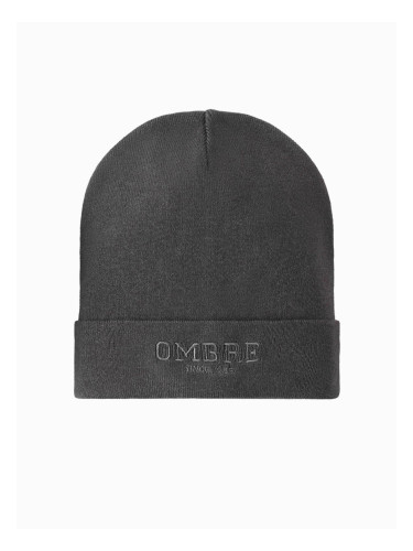 Ombre Men's knitted beanie hat with embroidered inscription - graphite