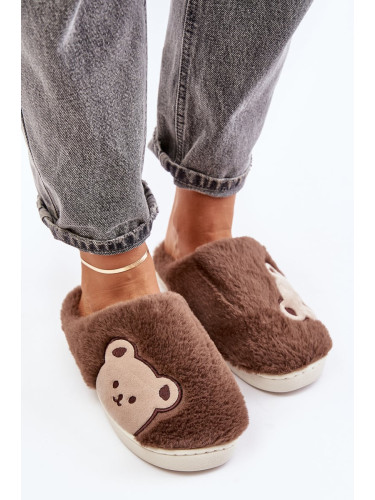 Women's fluffy slippers with teddy bear brown Fiorinella