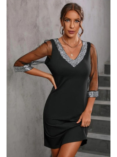 Trendyol Black Sleeve Detail V Neck Woven Dress