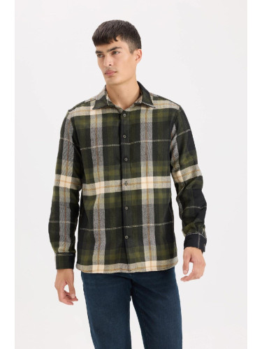 DEFACTO Regular Fit Polo Collar Plaid Flannel Long Sleeve Shirt