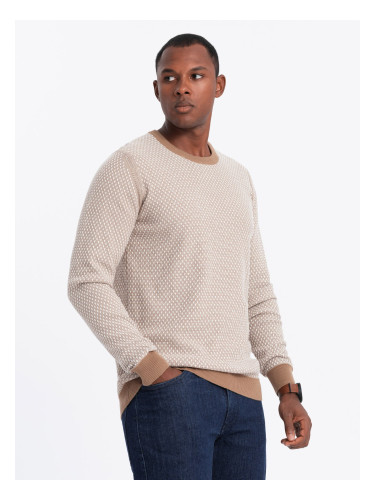 Ombre Men's RELAXED FIT knitted sweater with patterns - light brown