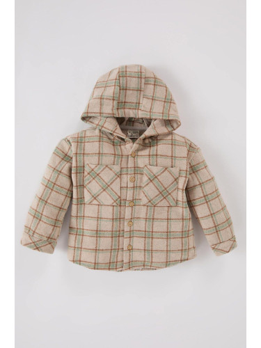 DEFACTO Baby Boy Hooded Check Flannel Long Sleeve Shirt