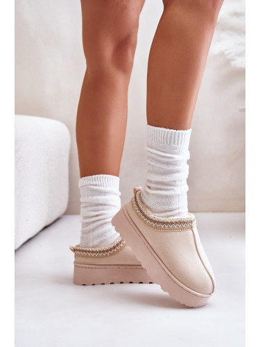 Women's snow boots on a platform insulated with fur light beige Remenia