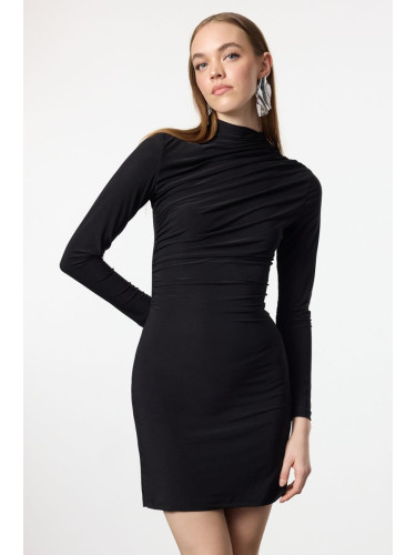 Trendyol Black Bodycon Draped Knitted Dress Short