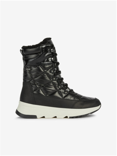 Black women's leather snow boots with faux fur Geox Falena - Women's