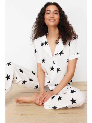 Trendyol White Star Patterned Viscose Woven Pajamas Set