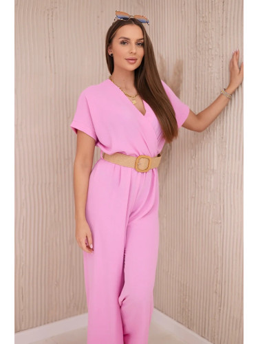 Jumpsuit with decorative belt at the waist pink