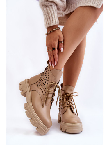Boto Ажурни кожени ботуши бежови Abilene