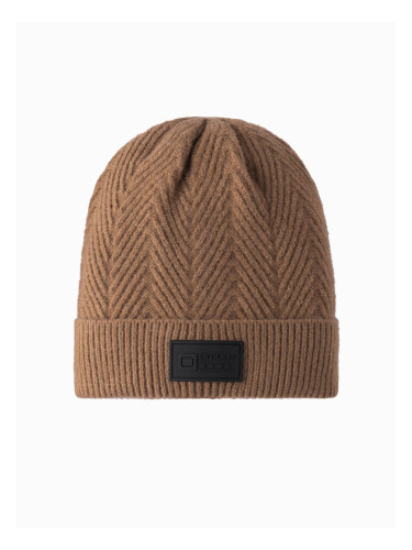 Ombre Men's knitted sweater weave cap with patch - light brown