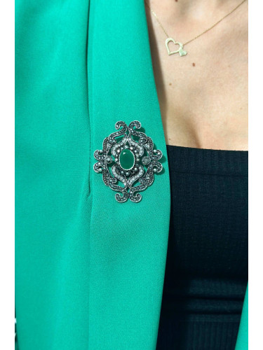 Brooch XZ459-107 silver + green