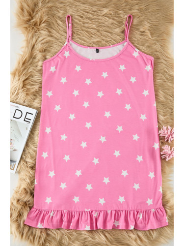 Trendyol Curve Pink Strappy Star Patterned Mini Knitted Nightgown